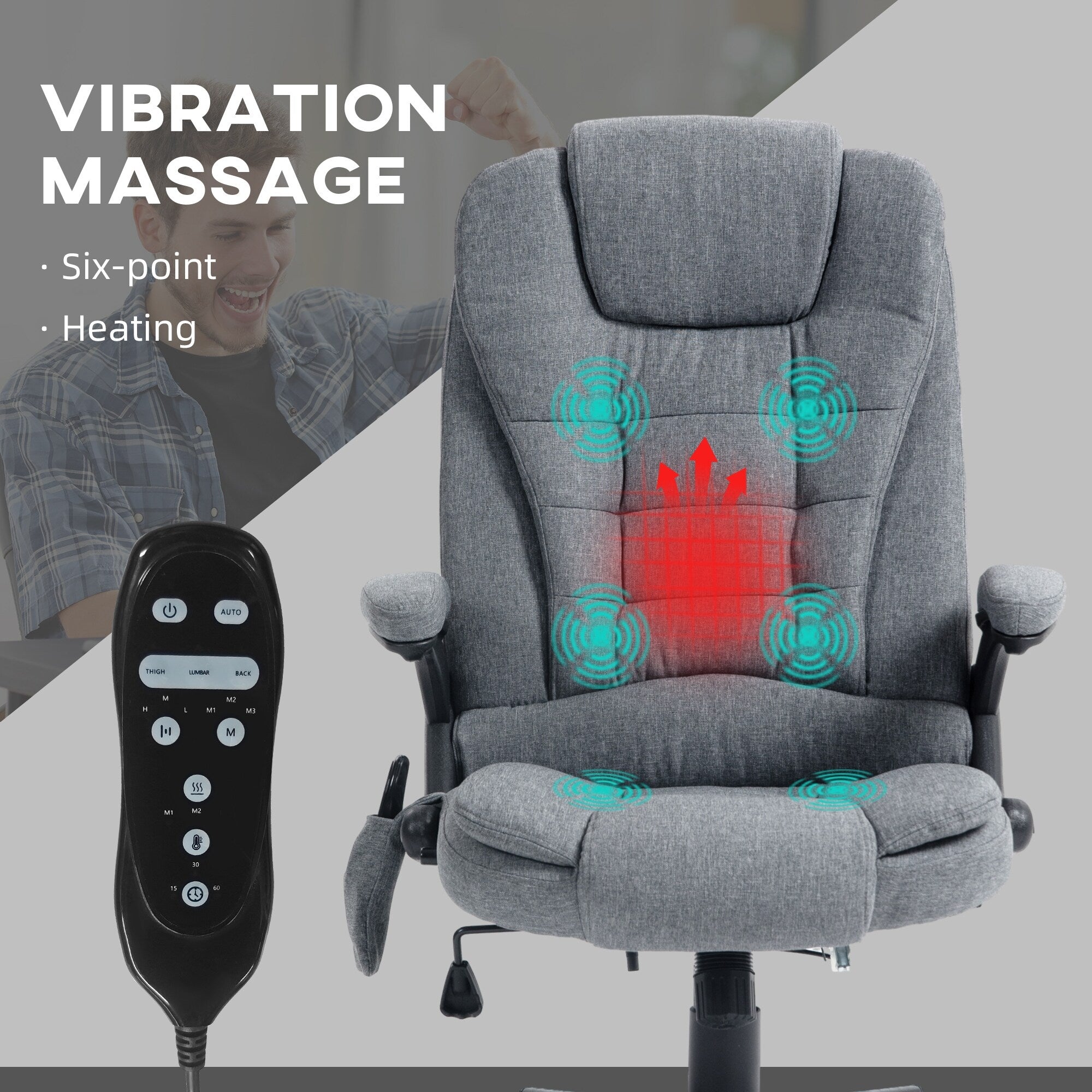 Fauteuil de bureau inclinable à 6 points de massage, fauteuil de direction ergonomique à dossier haut avec chauffage lombaire