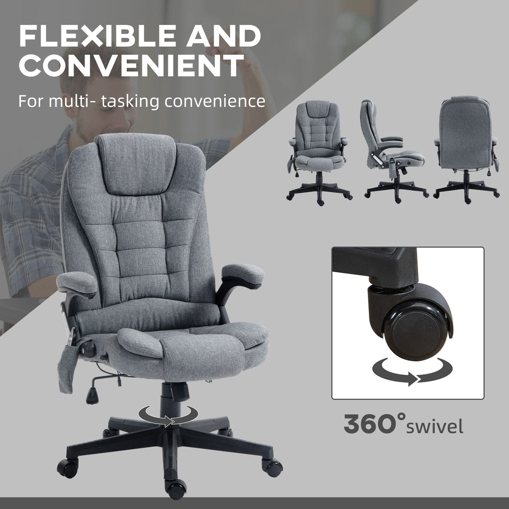 Fauteuil de bureau inclinable à 6 points de massage, fauteuil de direction ergonomique à dossier haut avec chauffage lombaire