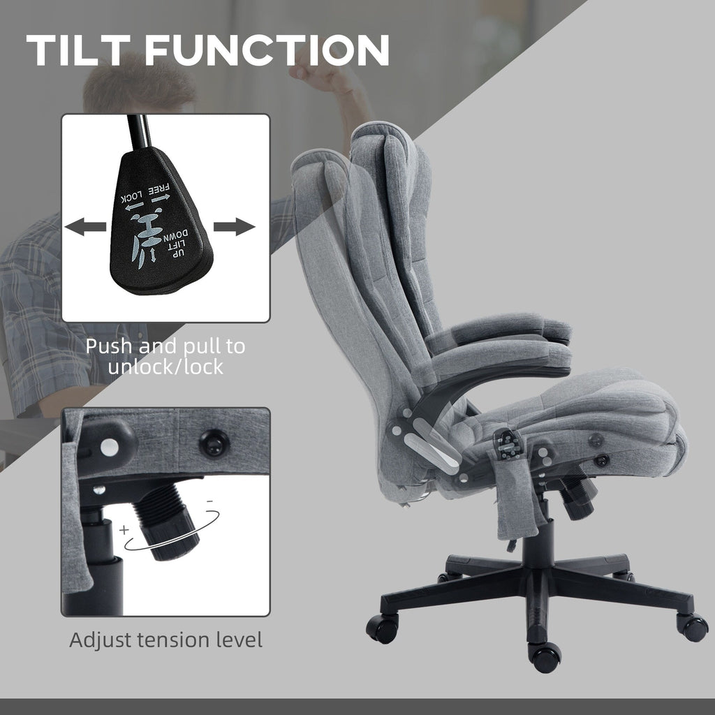 Fauteuil de bureau inclinable à 6 points de massage, fauteuil de direction ergonomique à dossier haut avec chauffage lombaire