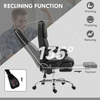 Fauteuil de bureau inclinable avec massage par vibrations à 6 points, revêtement en cuir PU, avec chauffage lombaire et repose-pieds