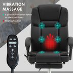 Fauteuil de bureau inclinable avec massage par vibrations à 6 points, revêtement en cuir PU, avec chauffage lombaire et repose-pieds