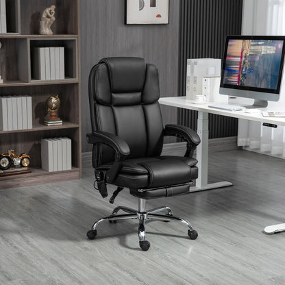 Fauteuil de bureau inclinable avec massage par vibrations à 6 points, revêtement en cuir PU, avec chauffage lombaire et repose-pieds