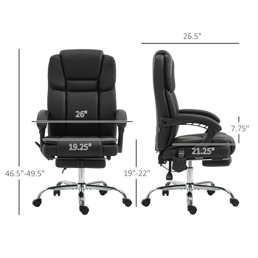 Fauteuil de bureau inclinable avec massage par vibrations à 6 points, revêtement en cuir PU, avec chauffage lombaire et repose-pieds