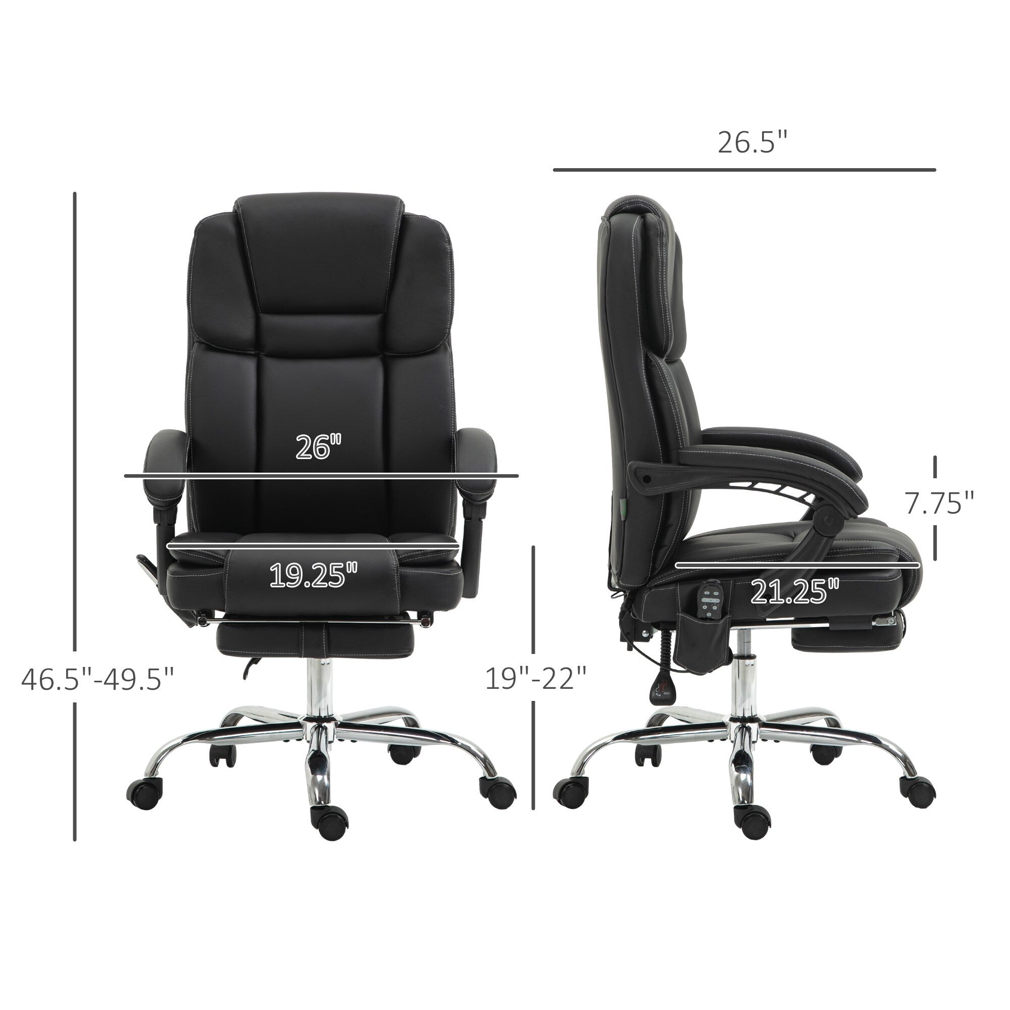 Fauteuil de bureau inclinable avec massage par vibrations à 6 points, revêtement en cuir PU, avec chauffage lombaire et repose-pieds