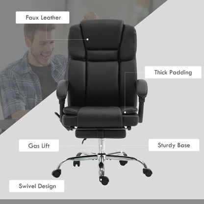 Fauteuil de bureau inclinable avec massage par vibrations à 6 points, revêtement en cuir PU, avec chauffage lombaire et repose-pieds