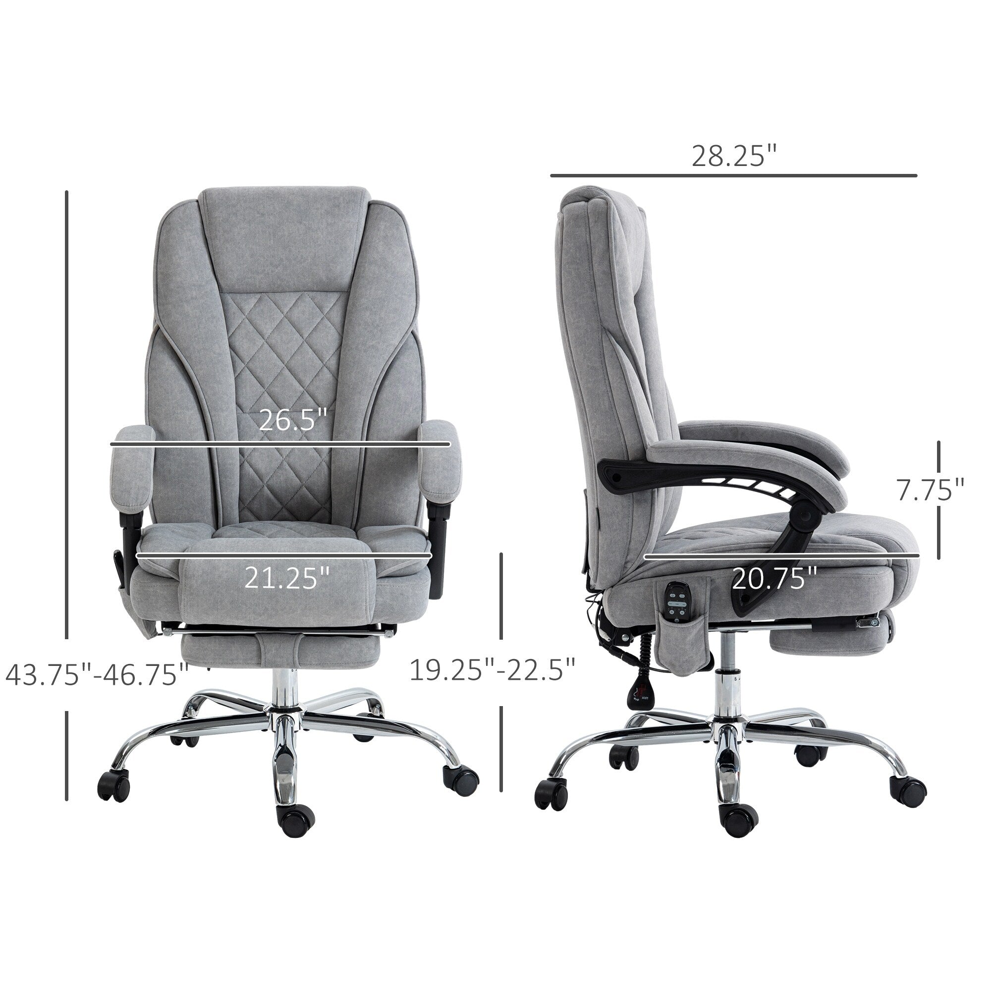 Fauteuil de bureau inclinable et ergonomique avec massage par vibrations à 6 points, pivotant et chauffant pour les lombaires, avec repose-pieds et hauteur réglable