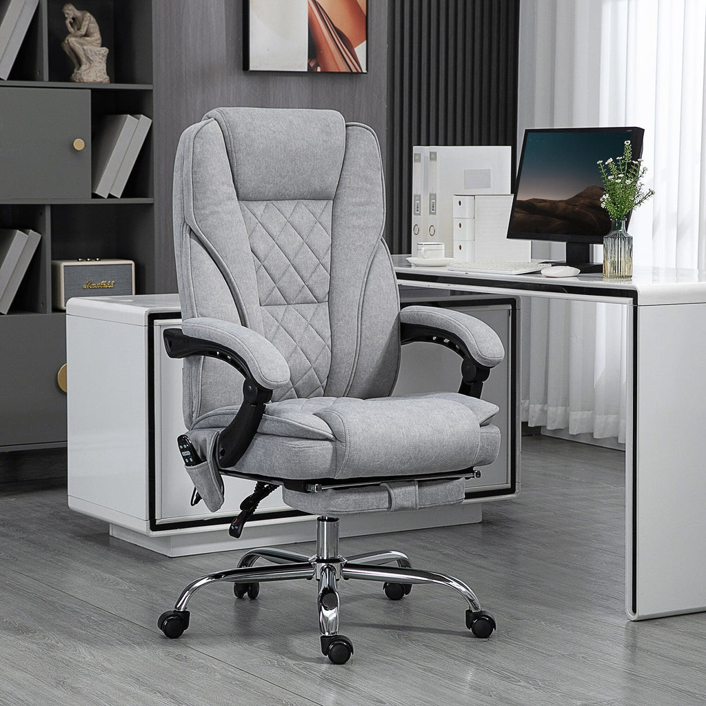 Fauteuil de bureau inclinable et ergonomique avec massage par vibrations à 6 points, pivotant et chauffant pour les lombaires, avec repose-pieds et hauteur réglable