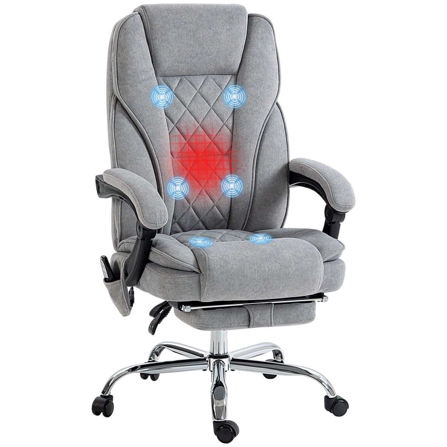 Fauteuil de bureau inclinable et ergonomique avec massage par vibrations à 6 points, pivotant et chauffant pour les lombaires, avec repose-pieds et hauteur réglable