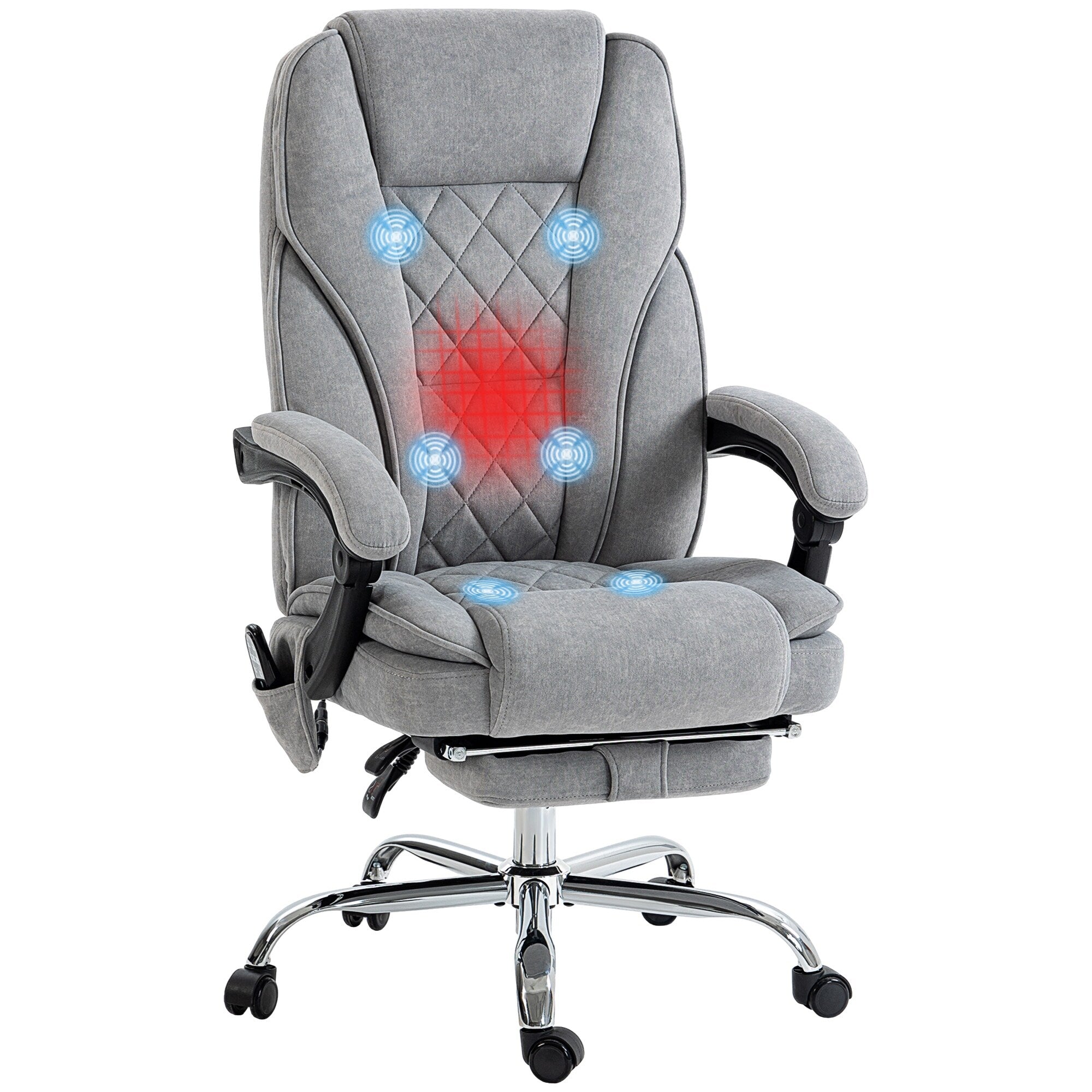 Fauteuil de bureau inclinable et ergonomique avec massage par vibrations à 6 points, pivotant et chauffant pour les lombaires, avec repose-pieds et hauteur réglable