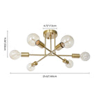 Plafonnier semi-encastré moderne en métal Sputnik de 6 lumières, 23,62 po