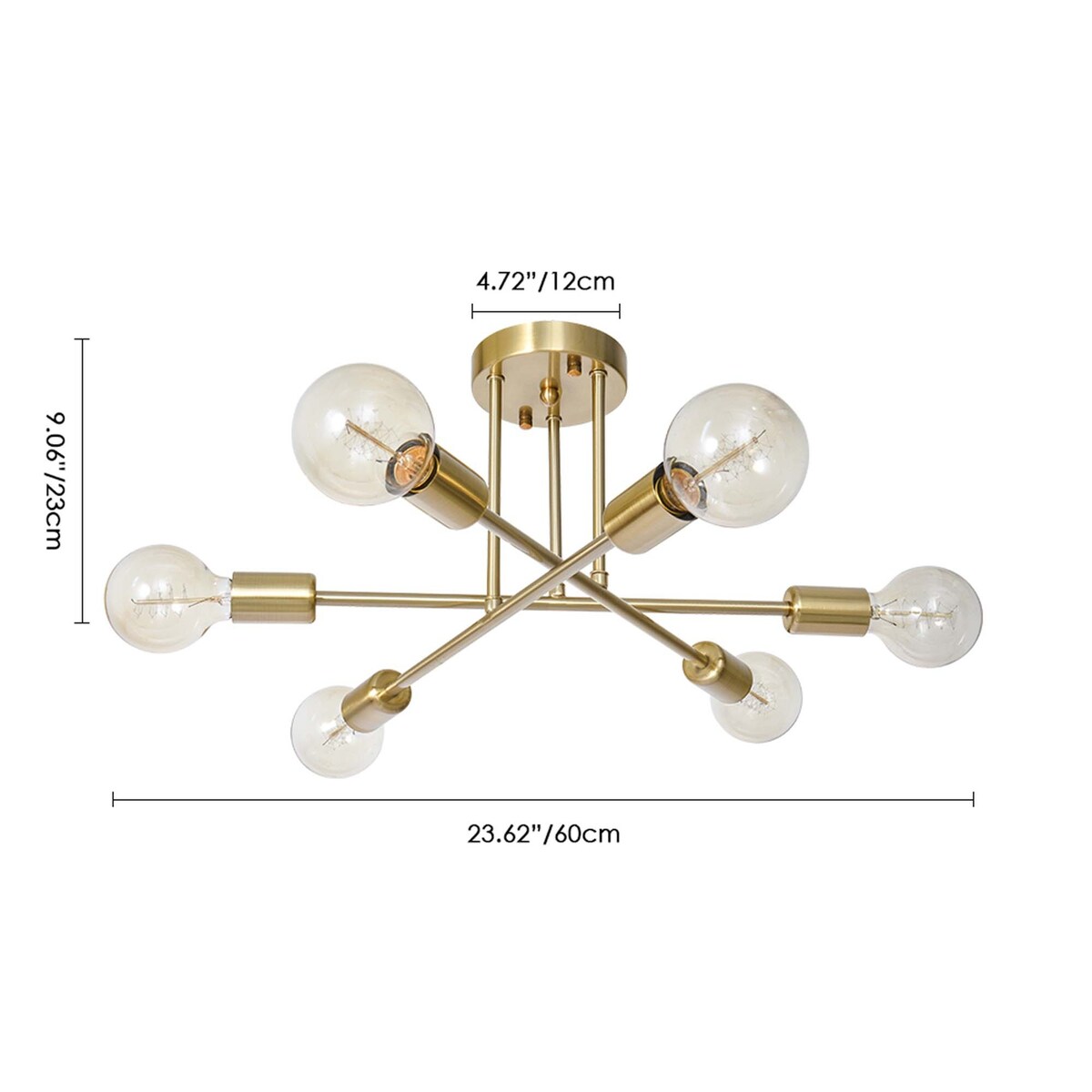 Plafonnier semi-encastré moderne en métal Sputnik de 6 lumières, 23,62 po