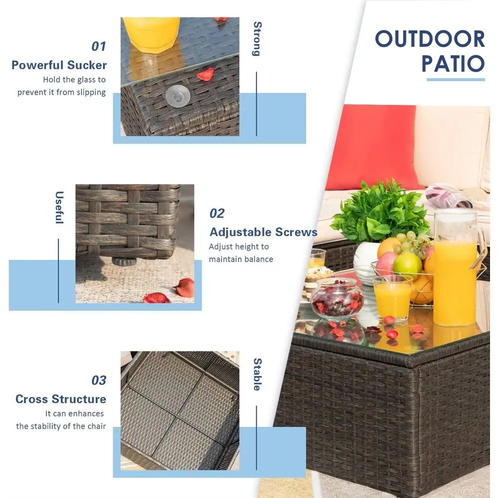 Ensemble de meubles de jardin Homall 6 pièces avec canapé sectionnel d'extérieur rembourré en rotin PE