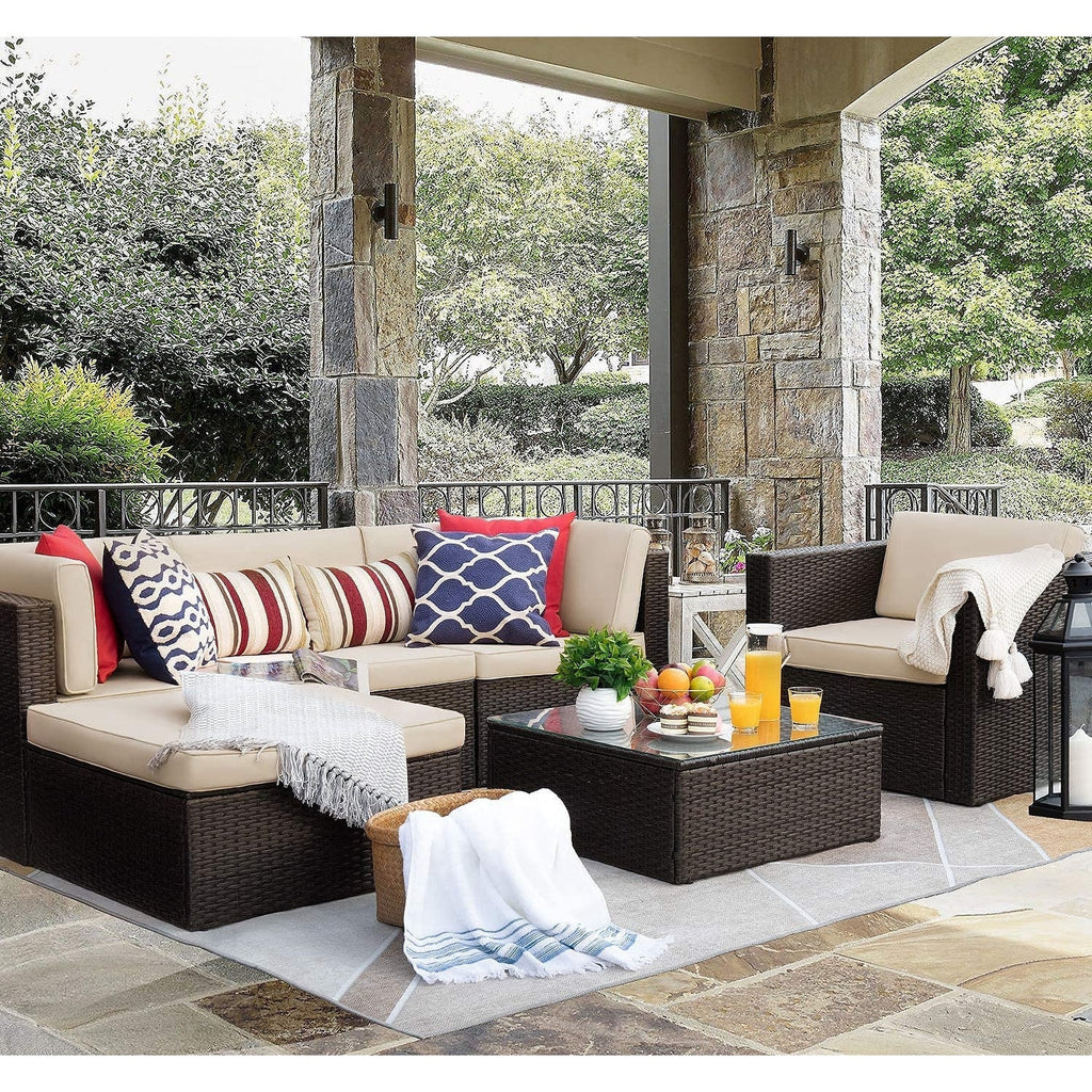 Ensemble de meubles de jardin Homall 6 pièces avec canapé sectionnel d'extérieur rembourré en rotin PE