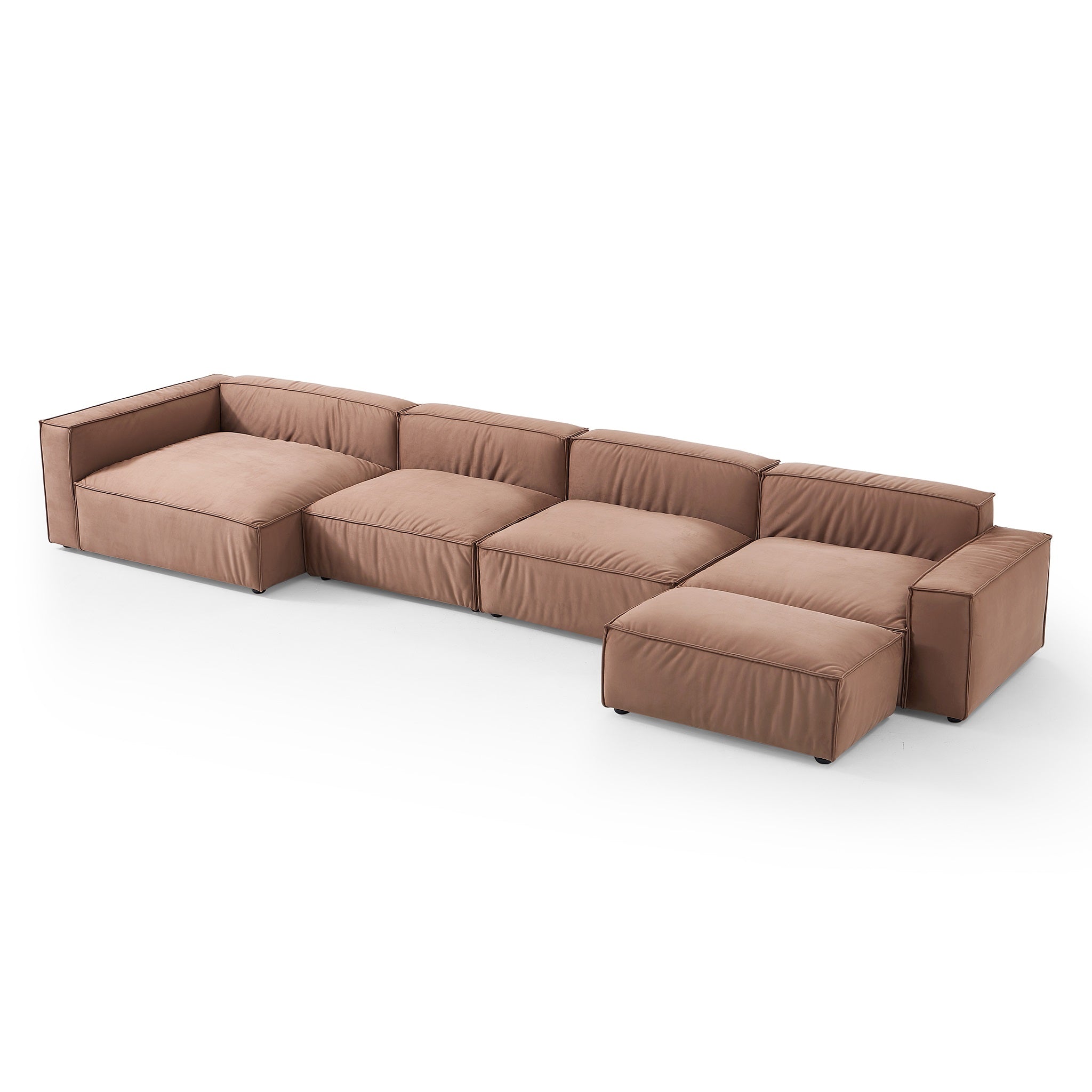 Canapé sectionnel et pouf de luxe minimaliste en tissu marron