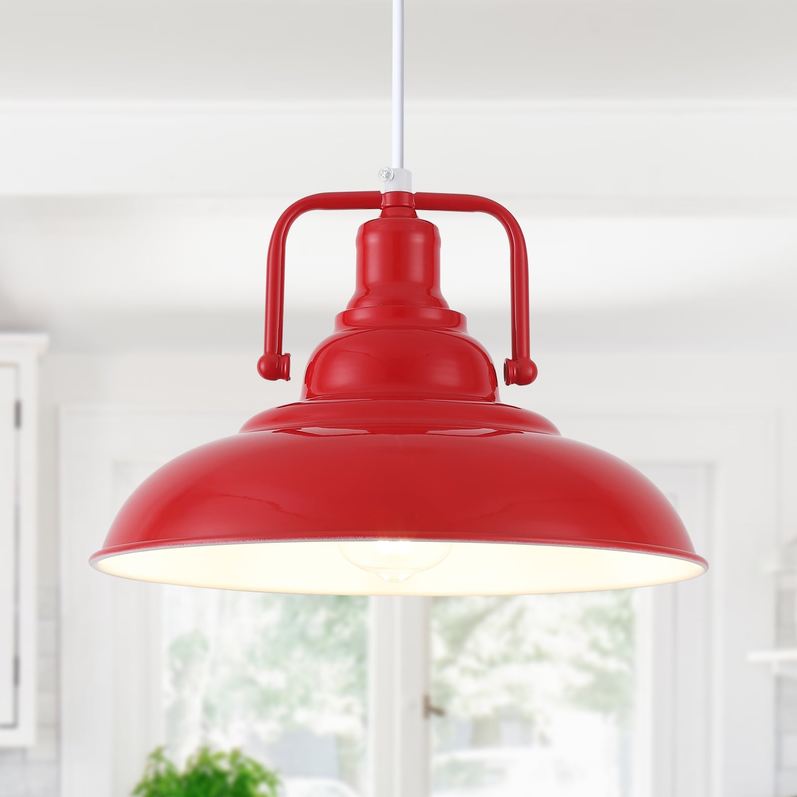 Suspension 60 W à 1 ampoule avec abat-jour en forme de dôme pour îlot de cuisine, lustre semi-encastré classique pour salle à manger