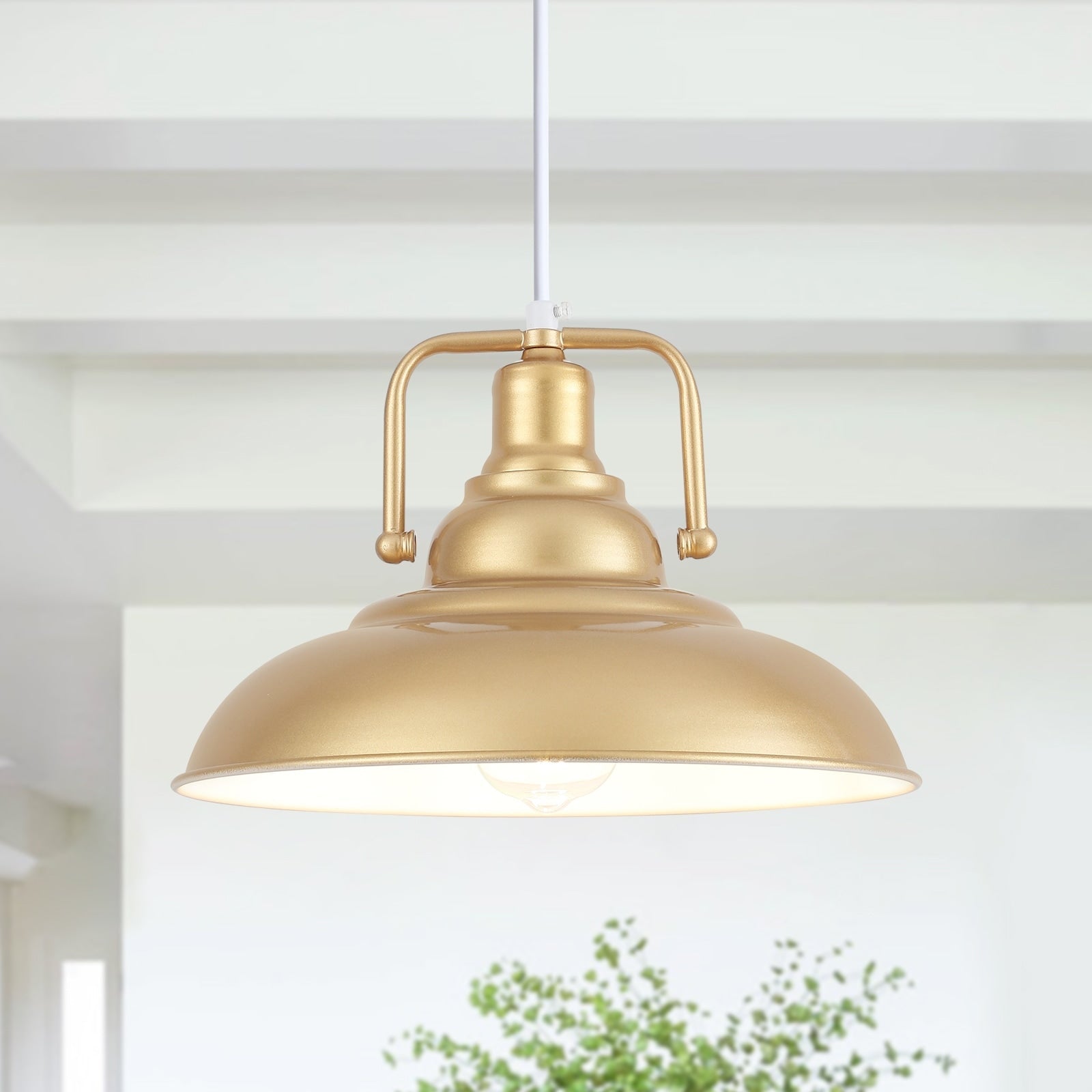 Suspension 60 W à 1 ampoule avec abat-jour en forme de dôme pour îlot de cuisine, lustre semi-encastré classique pour salle à manger