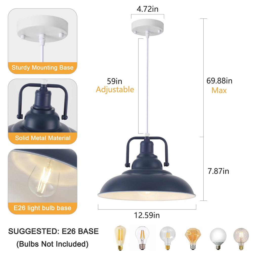Suspension 60 W à 1 ampoule avec abat-jour en forme de dôme pour îlot de cuisine, lustre semi-encastré classique pour salle à manger
