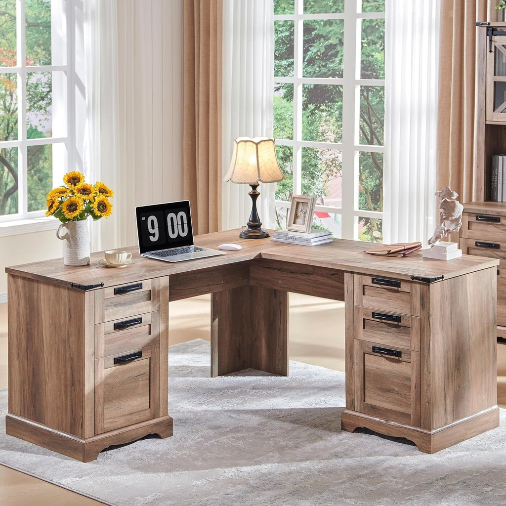 Bureau de direction en L de style ferme, bureau d'angle en bois, bureau d'ordinateur