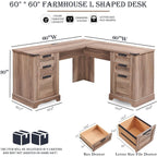 Bureau de direction en L de style ferme, bureau d'angle en bois, bureau d'ordinateur