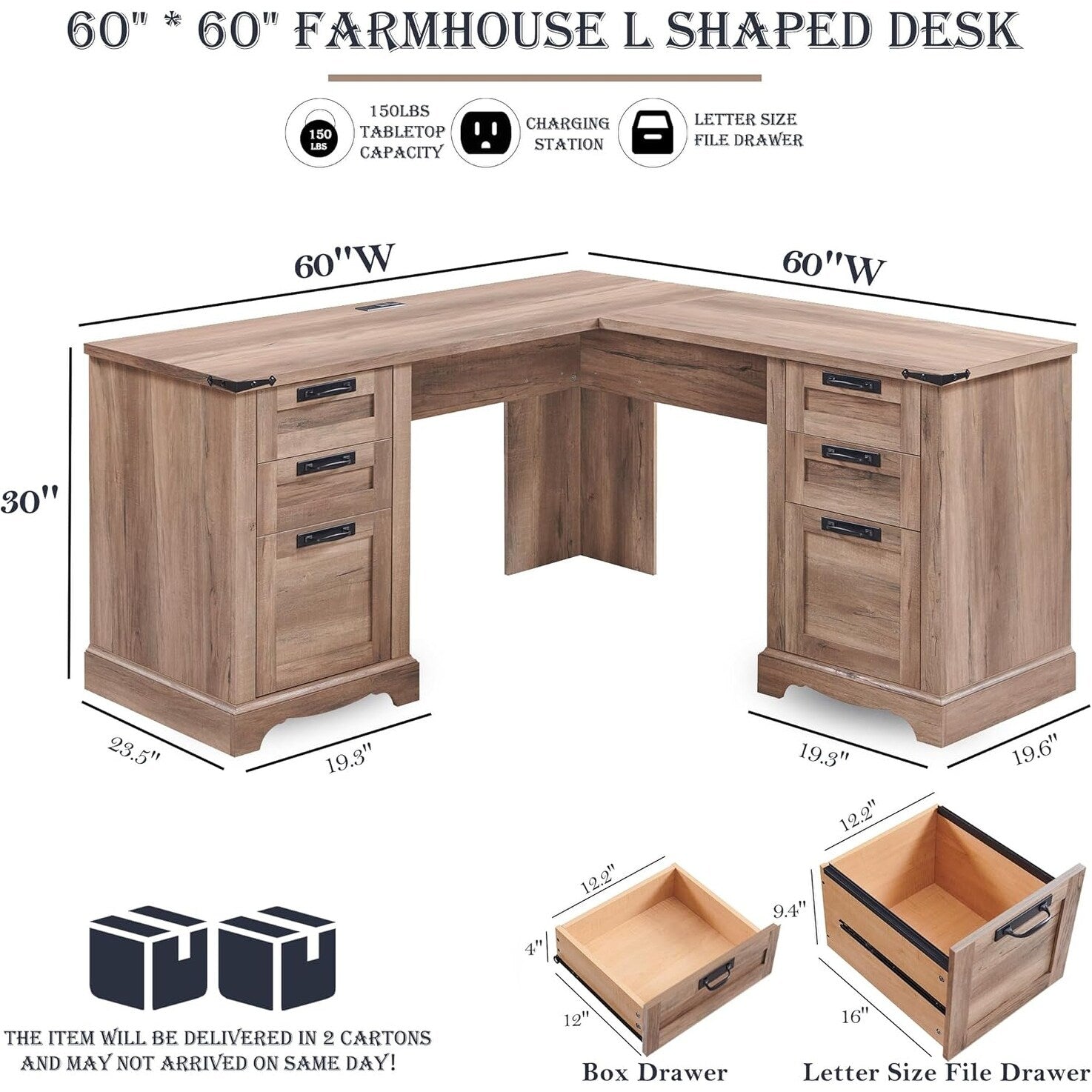 Bureau de direction en L de style ferme, bureau d'angle en bois, bureau d'ordinateur
