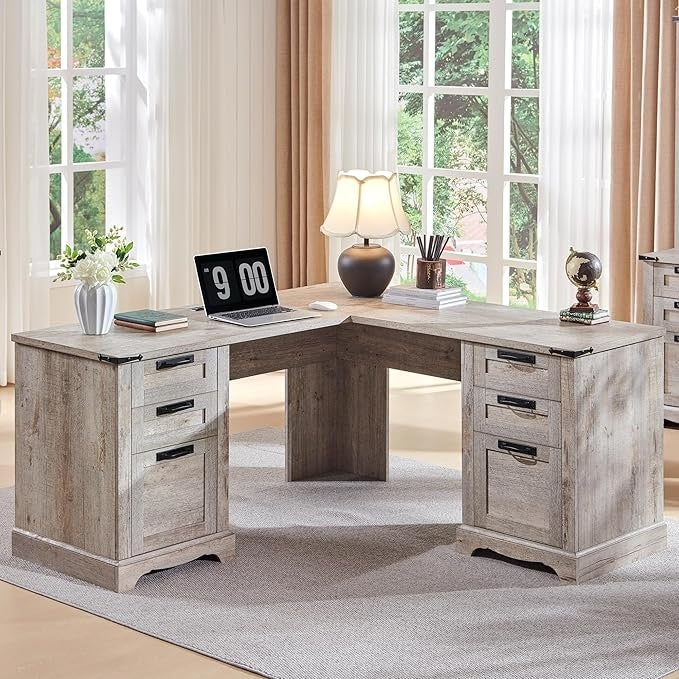 Bureau de direction en L de style ferme, bureau d'angle en bois, bureau d'ordinateur