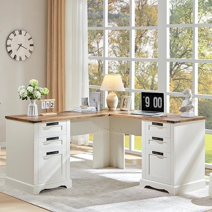 Bureau de direction en L de style ferme, bureau d'angle en bois, bureau d'ordinateur