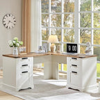 Bureau de direction en L de style ferme, bureau d'angle en bois, bureau d'ordinateur