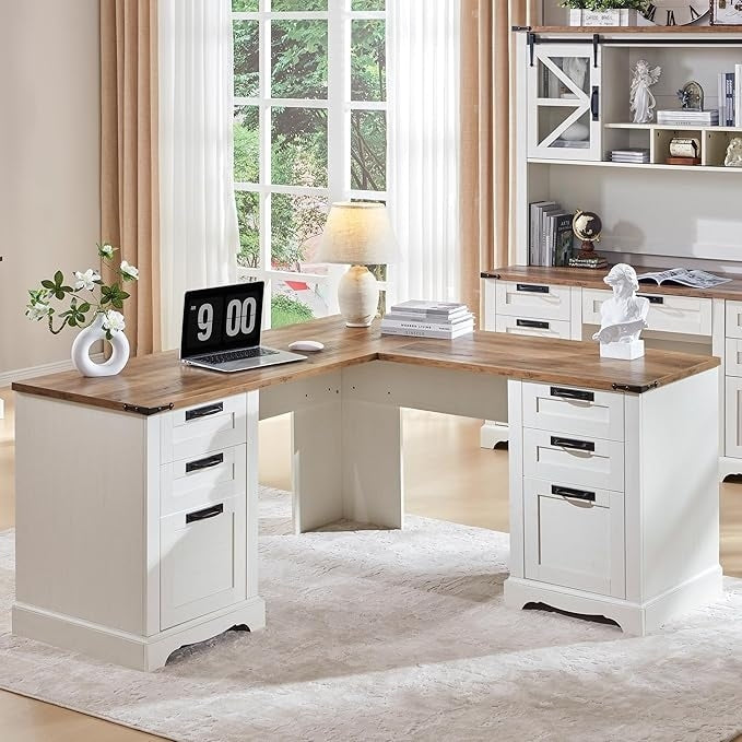 Bureau de direction en L de style ferme, bureau d'angle en bois, bureau d'ordinateur