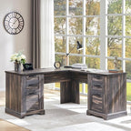 Bureau de direction en L de style ferme, bureau d'angle en bois, bureau d'ordinateur