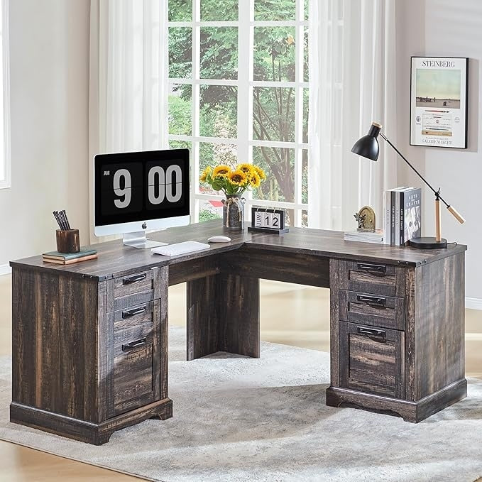 Bureau de direction en L de style ferme, bureau d'angle en bois, bureau d'ordinateur
