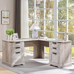 Bureau de direction en L de style ferme, bureau d'angle en bois, bureau d'ordinateur
