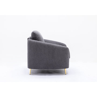 Canapé causeuse en lin de 60 pouces avec pieds en métal doré et coussins d'assise moelleux pour le salon