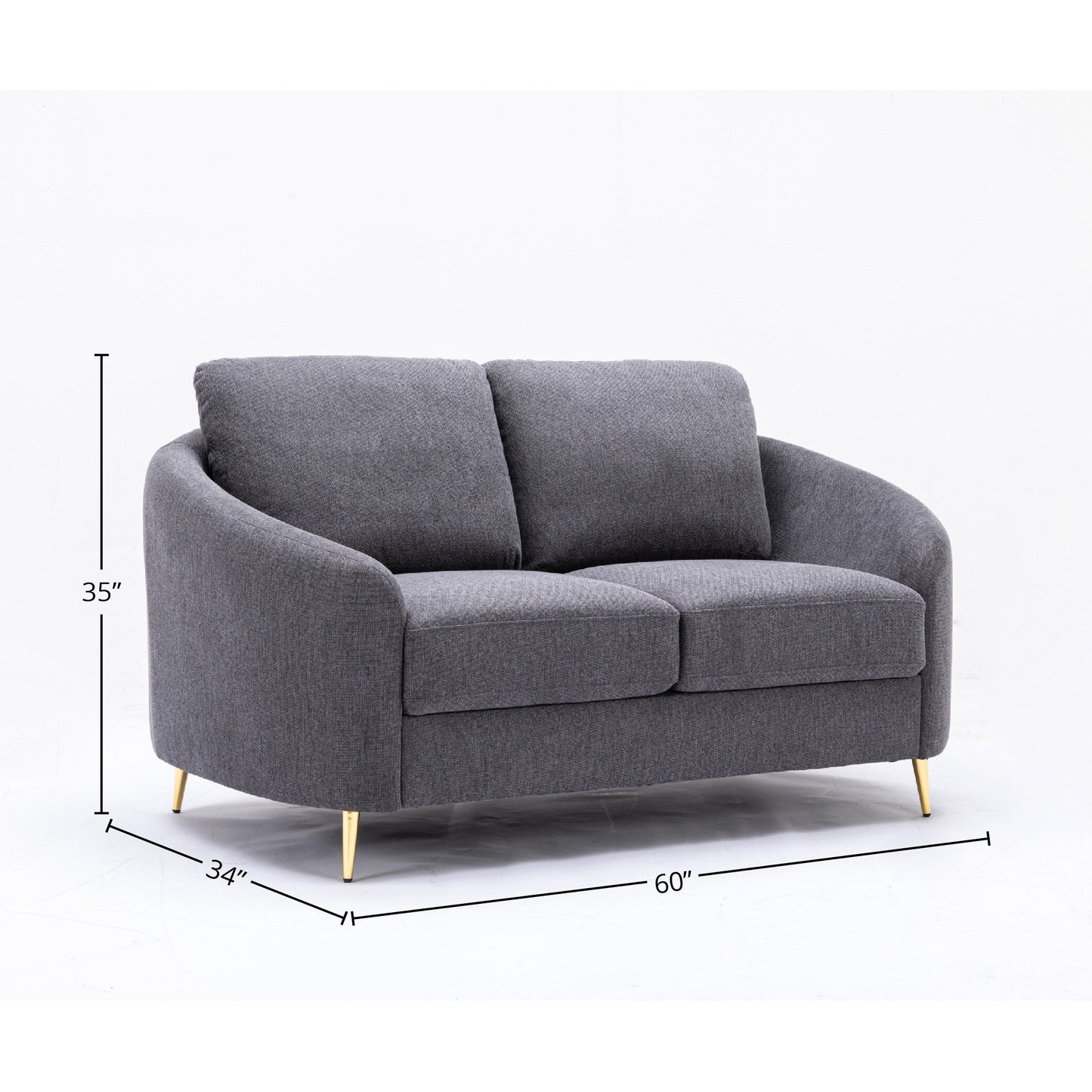 Canapé causeuse en lin de 60 pouces avec pieds en métal doré et coussins d'assise moelleux pour le salon