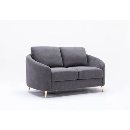 Canapé causeuse en lin de 60 pouces avec pieds en métal doré et coussins d'assise moelleux pour le salon