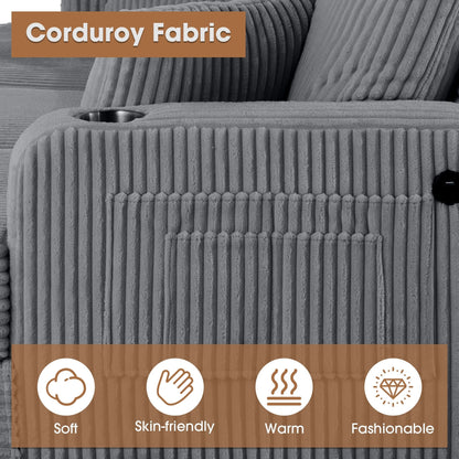 Canapé causeuse contemporain en velours côtelé avec 2 coussins et porte-gobelet