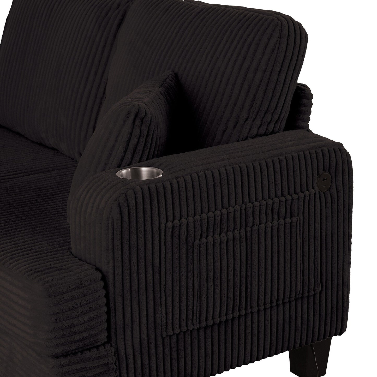 Canapé causeuse contemporain en velours côtelé avec 2 coussins et porte-gobelet