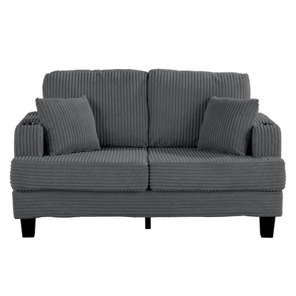 Canapé causeuse contemporain en velours côtelé avec 2 coussins et porte-gobelet