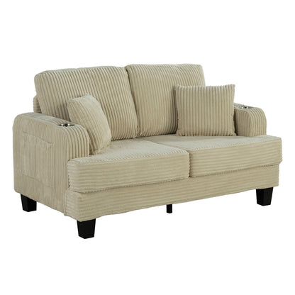 Canapé causeuse contemporain en velours côtelé avec 2 coussins et porte-gobelet