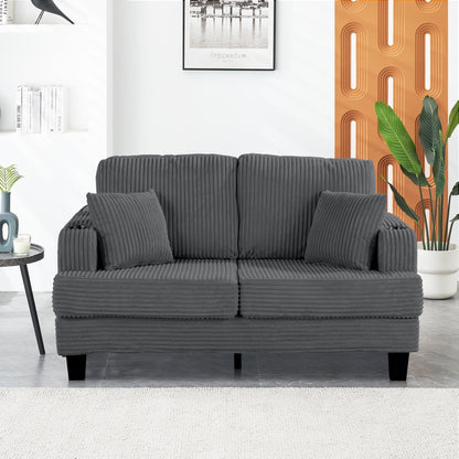 Canapé causeuse contemporain en velours côtelé avec 2 coussins et porte-gobelet