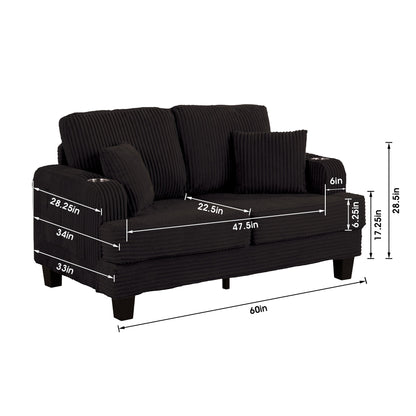 Canapé causeuse contemporain en velours côtelé avec 2 coussins et porte-gobelet