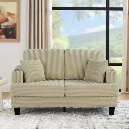 Canapé causeuse contemporain en velours côtelé avec 2 coussins et porte-gobelet
