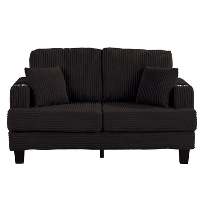 Canapé causeuse contemporain en velours côtelé avec 2 coussins et porte-gobelet