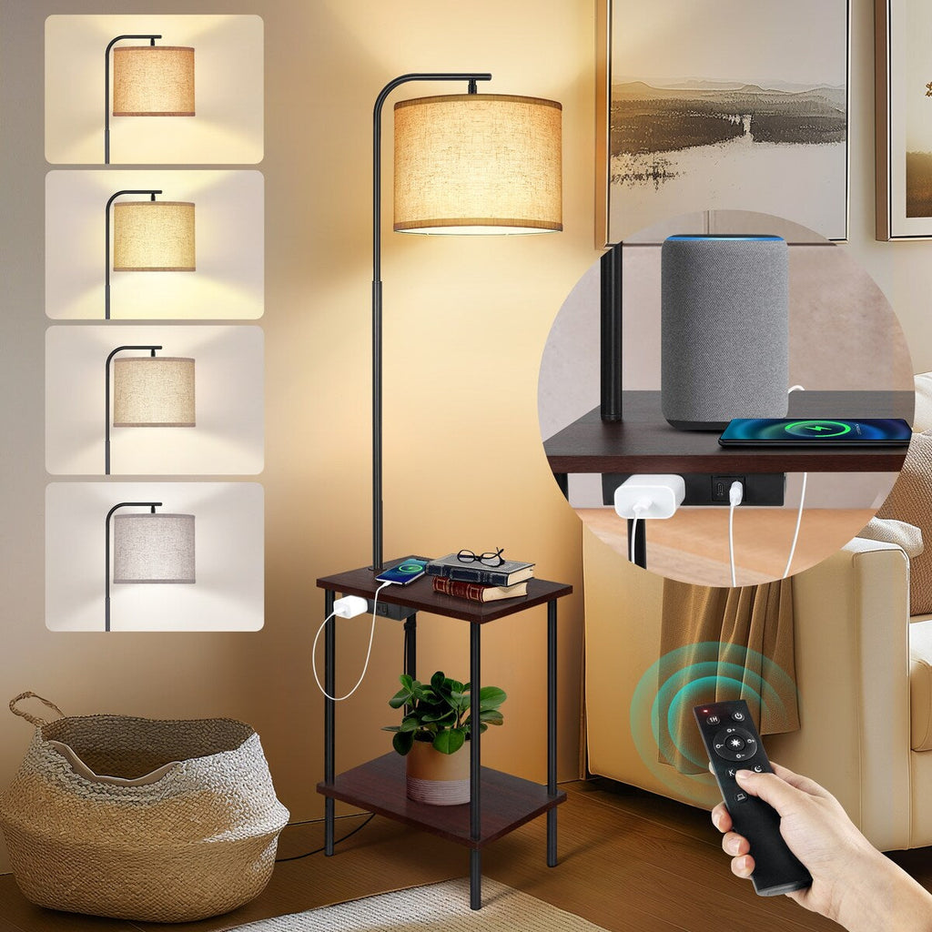 Lampadaire de 62 pouces avec table carrée pour magazines - noyer