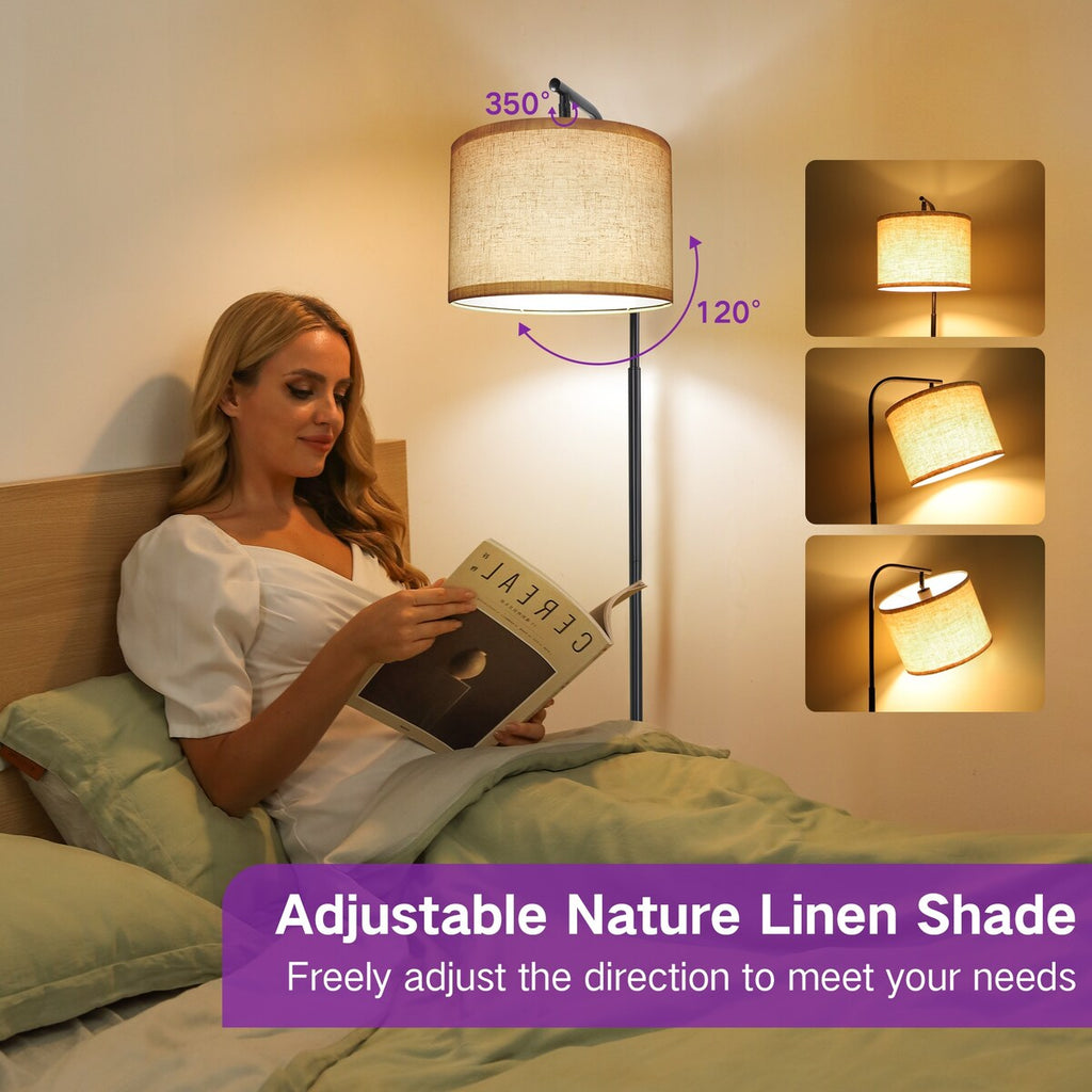 Lampadaire de 62 pouces avec table carrée pour magazines - noyer