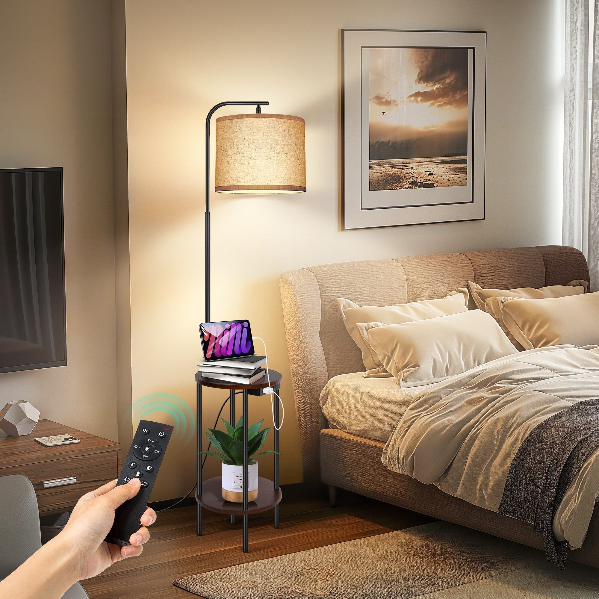 Lampadaire de table noir de 62 pouces avec port USB et prise