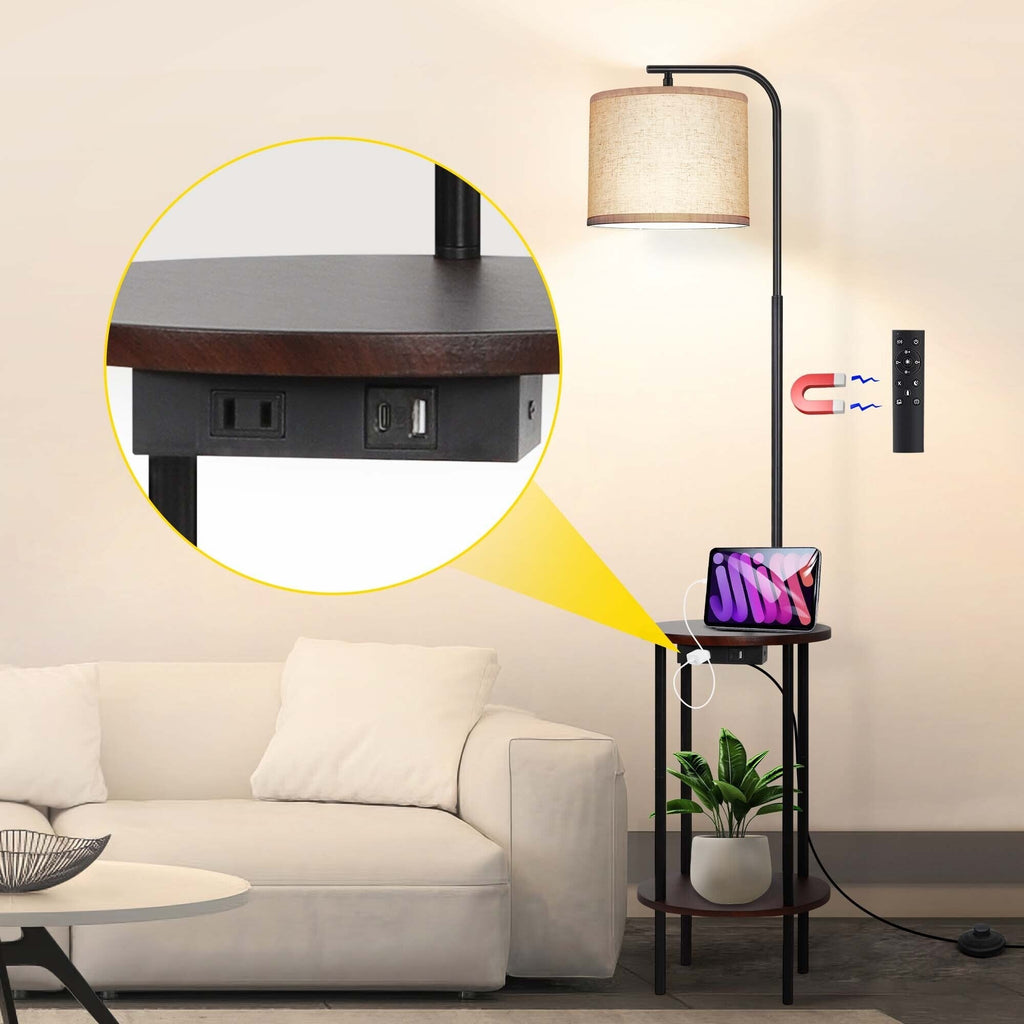 Lampadaire de table noir de 62 pouces avec port USB et prise