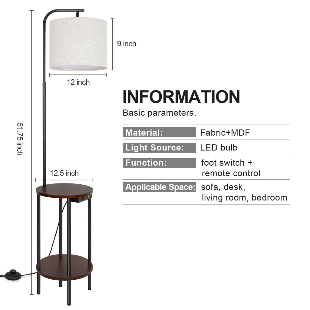 Lampadaire de table noir de 62 pouces avec port USB et prise