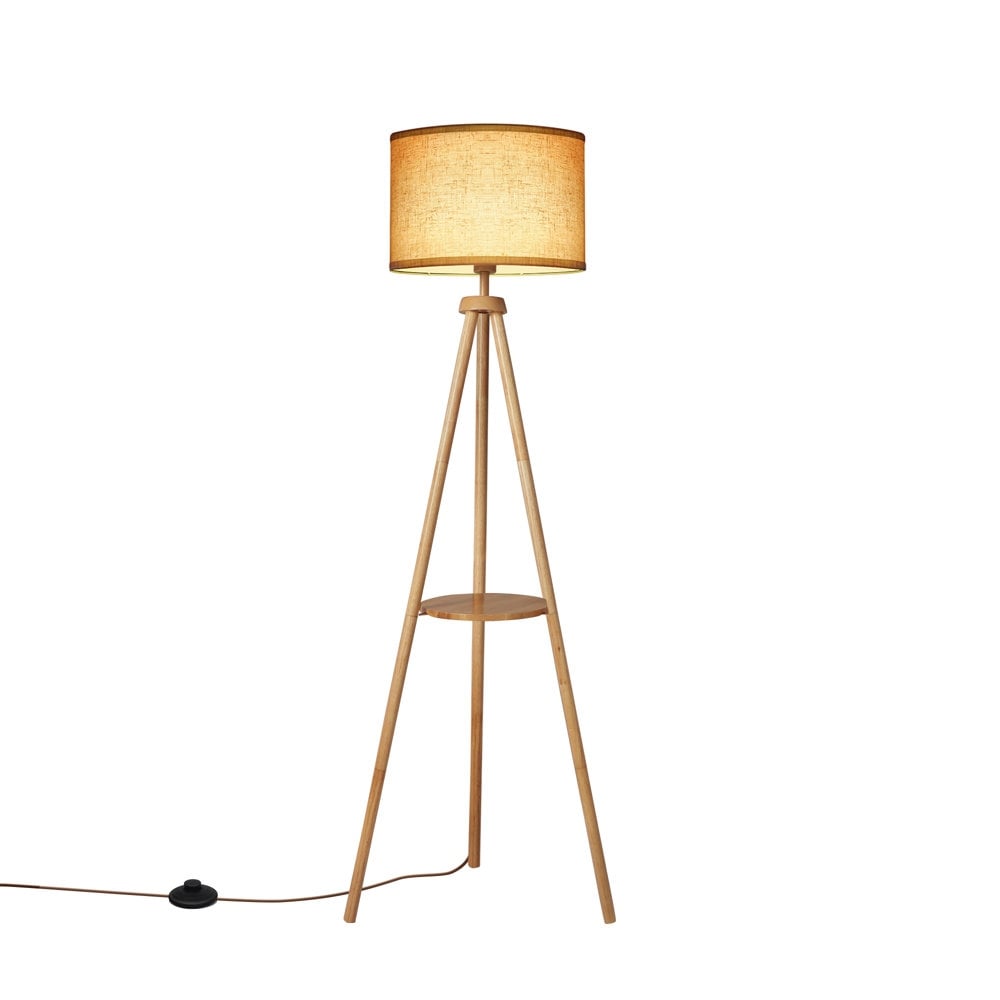 Lampadaire trépied en noyer de 63 po avec pieds et plateau en bois massif