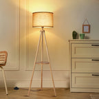 Lampadaire trépied en noyer de 63 po avec pieds et plateau en bois massif
