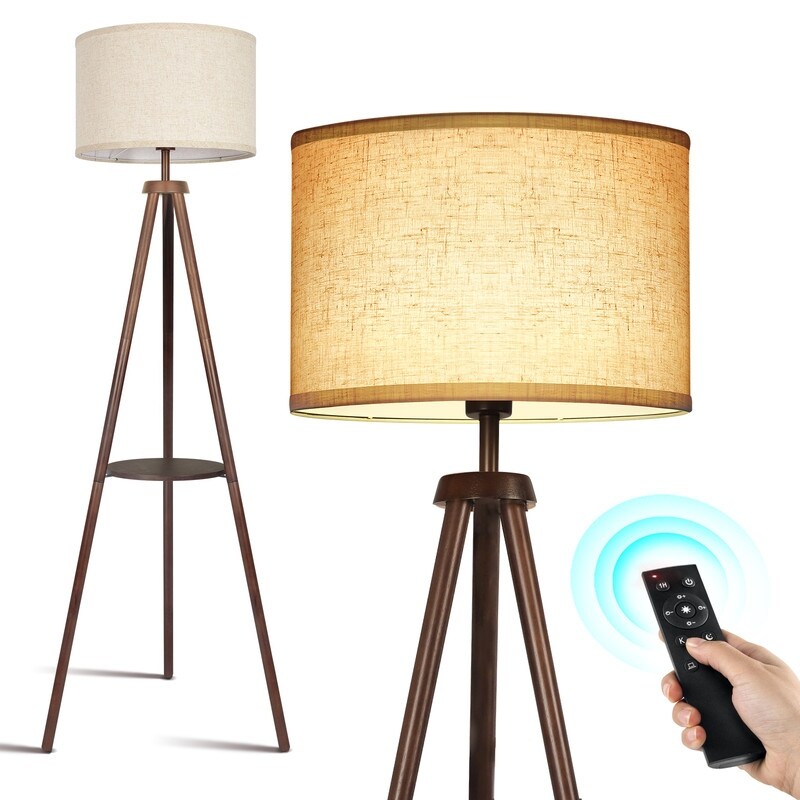 Lampadaire trépied en noyer de 63 po avec pieds et plateau en bois massif